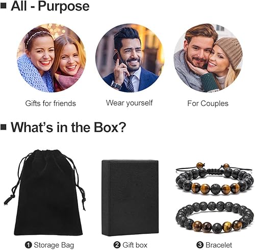 Miniatura 2 de M MOOHAM - Pulseras de piedra natural para hombre, ojo de tigre de 516 de pulgada, ágata mate, piedra de lava, regalos para niños y adolescentes,