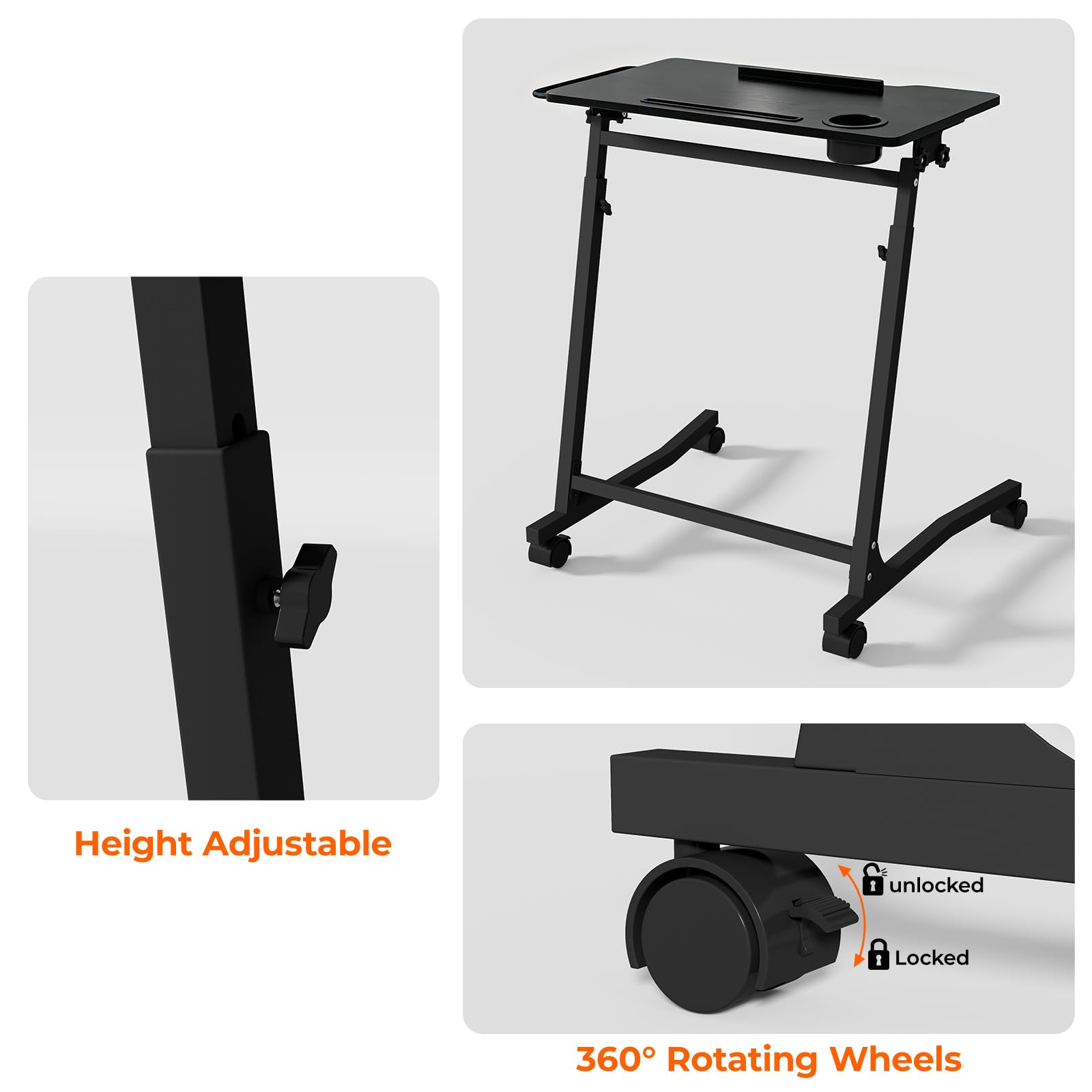 Fahrrad Schreibtisch für Fahrradtrainer, Verstellbarer Stehschreibtisch für Walking pad Laufband Trainingstisch Tragbarer Rad Training für Tretmühle mit Getränkehalter, Tablet-Halter, Handtuchhalter