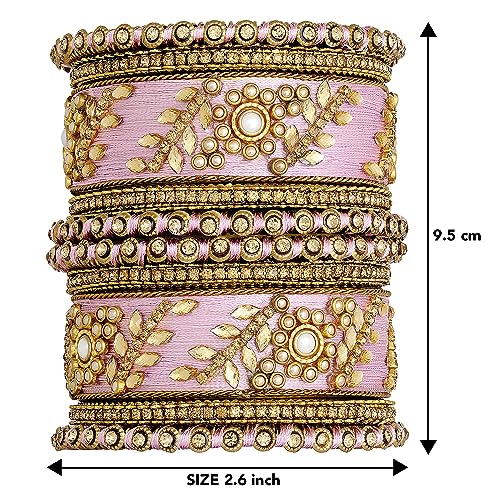 Image of Peora Silk Thread Kundan & Stone Studded Chuda Bangles Set Gift for Women