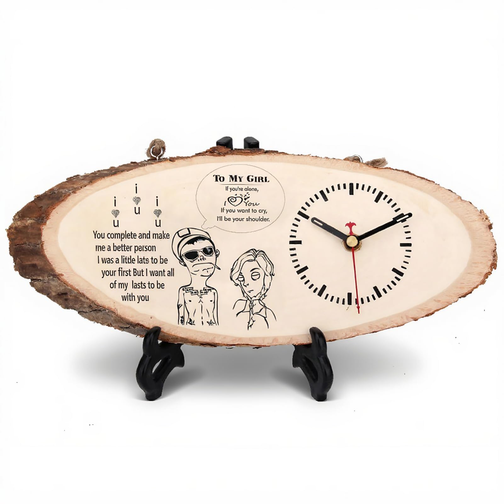 PIXZCSA Wooden Clocks for Creative Clock Ornament Handmade Couple with Solid Color Multifunctional - Ideal Home Decoration, Style 3