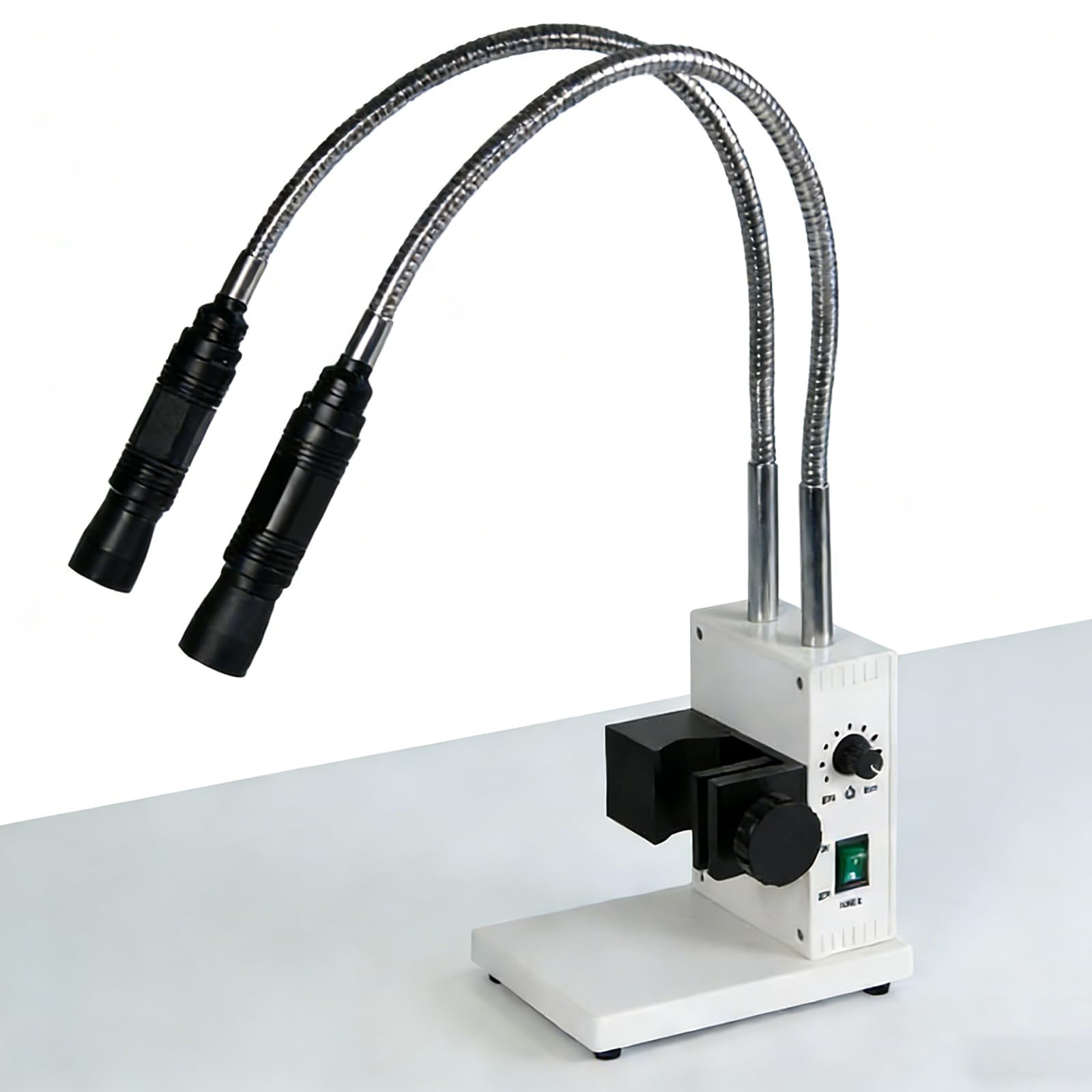 Iluminador de microscopio de fibra óptica de 20 W con luces de cuello de cisne duales, brillo ajustable y tamaño de apertura, ideal para reparación de PCB y trabajos de precisión