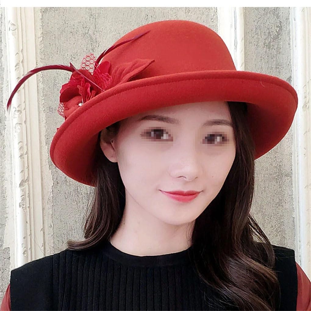 Primavera Inverno Donne Floreale Lana Cap Cappelli Fedoras Elegante Bucket Cappelli Caldi Femminile Bombetta