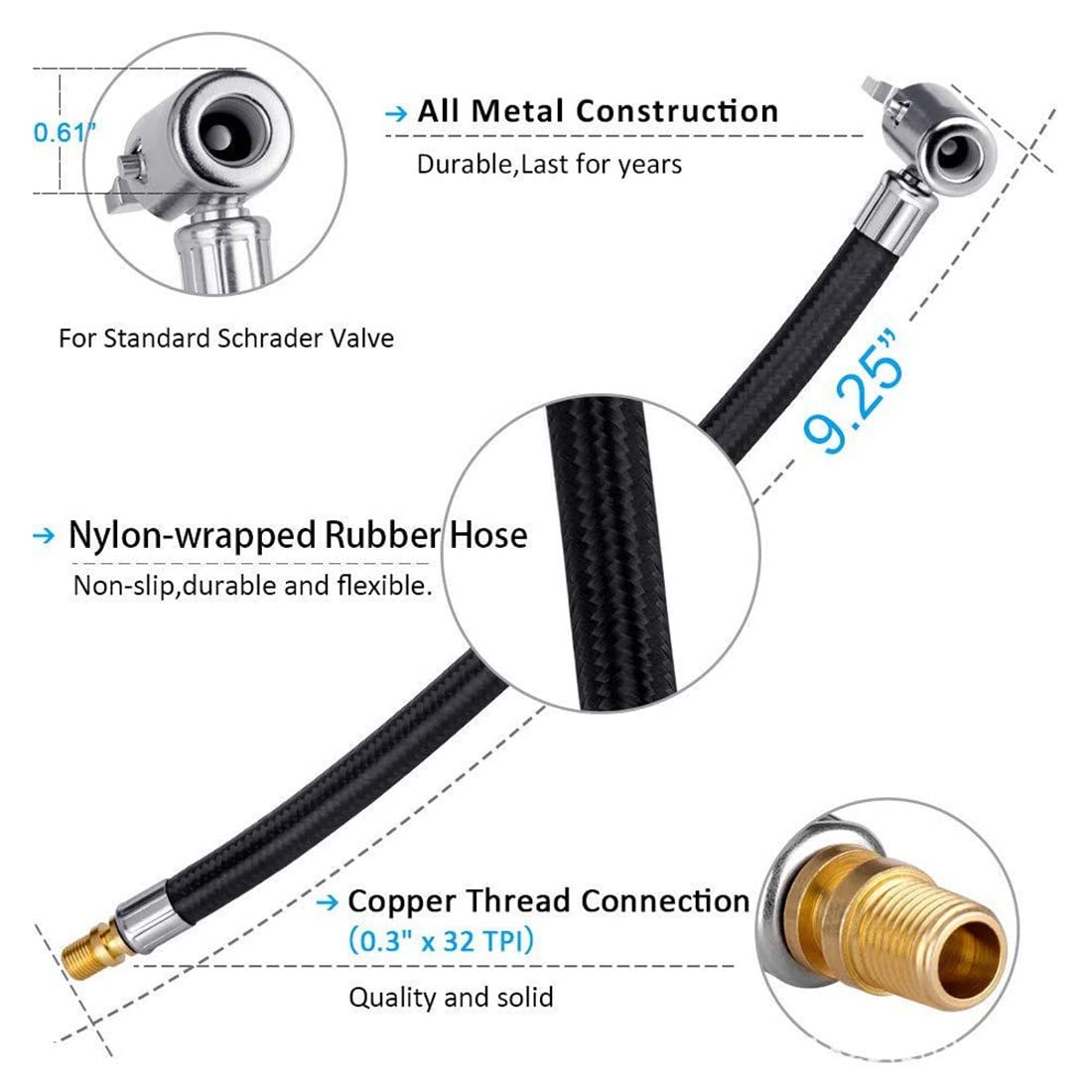 30 cm przedłużacz opon do nadmuchiwania opon, adapter do zaworu opon, przedłużenie pompy, samochodu rura przedłużająca do samochodu, motocykla, roweru