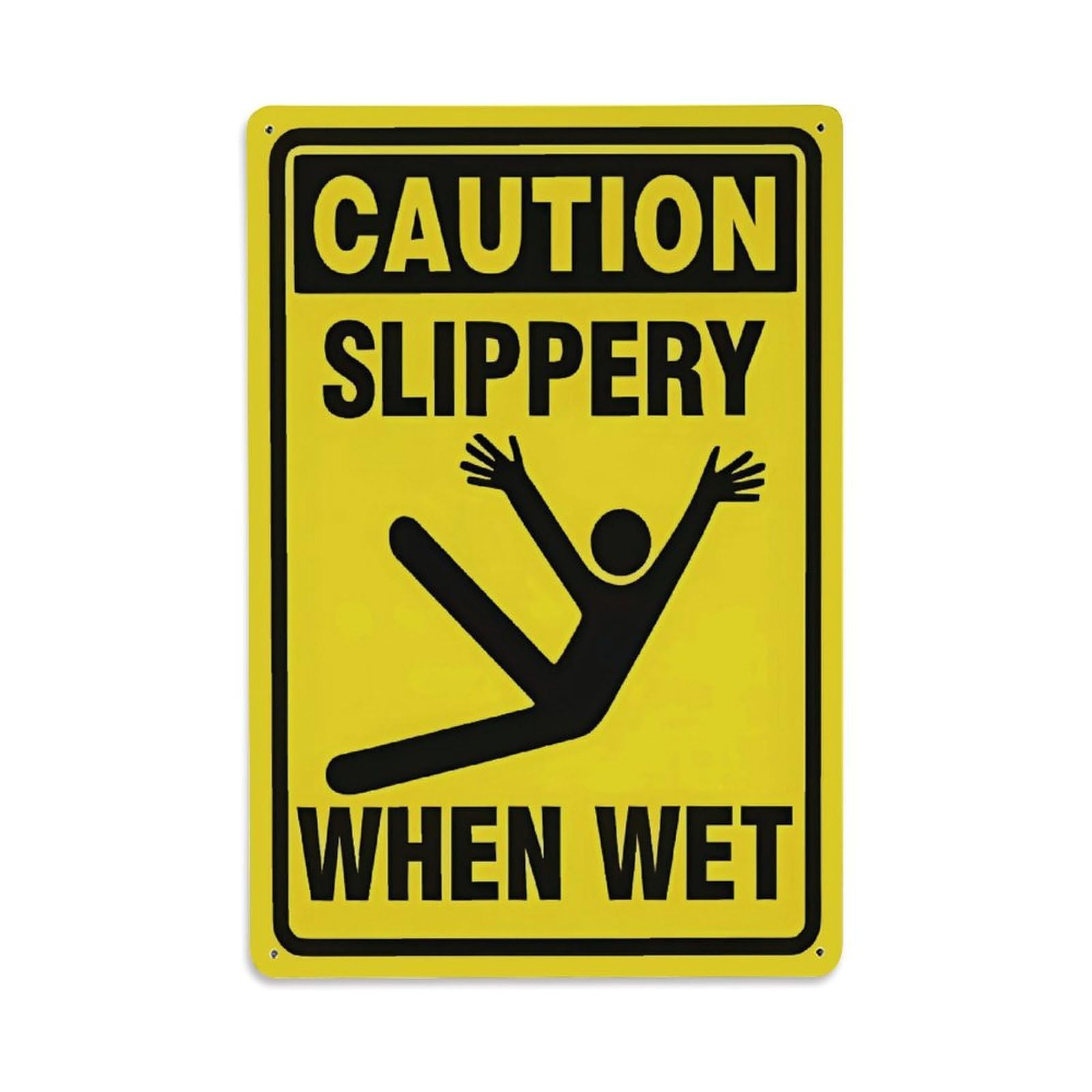 Caution Slippery When Wet Sign Vintage Aluminium Metal Sign, Retro Wall Decor for Home, Bar, Garage & Farmhouse 30x20cm