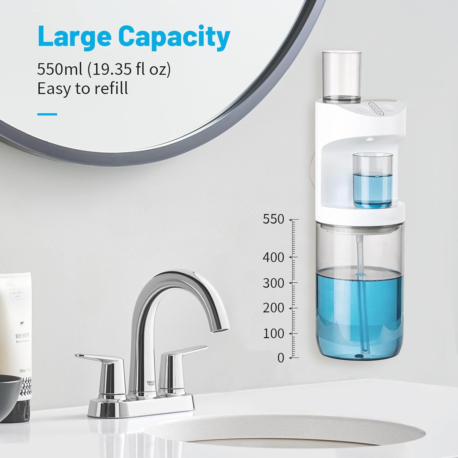 FOVVZDIL Distributeur automatique de rince-bouche électrique rechargeable - 550ml - Sans contact - Sécurisé pour les enfants - Description