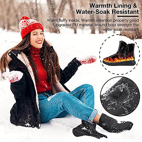 Womens Snow Boots Waterproof Winter Booties Shoes With Fur Lined Anti-Slip Warm Mid Calf Boots For Women Zipper Fashion Slip On Outdoor Shoes #TOP1