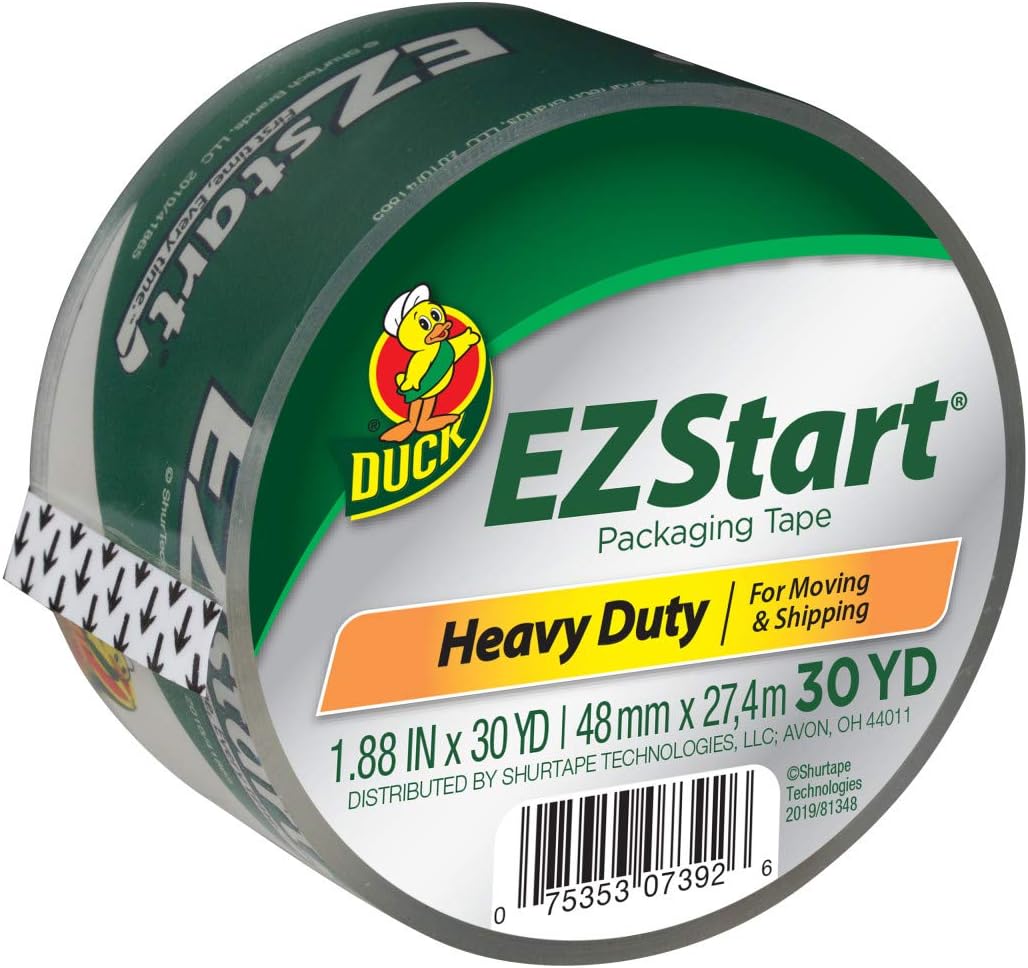 Duck Brand EZ Start Packaging Tape, 1.88 Inches x 30 Yards, 3 Inch Core, Clear (307366)