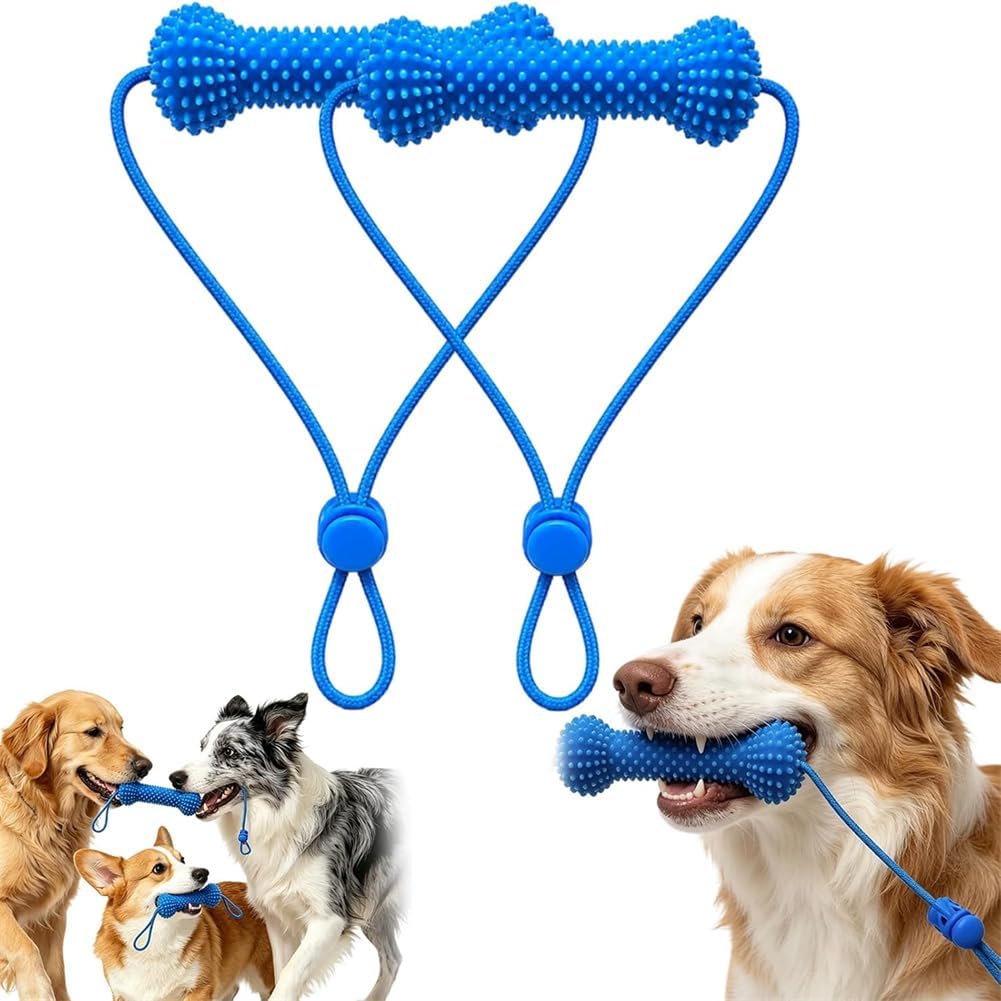 Dual-Action Canine Dental Prop and Teeth Cleaning Tool for Puppy Oral Care, Indestructible Pet Chew Toy for Easier Brushing, Adjustable Dog Toothbrush Device for Small Medium Breeds，2PC：one size