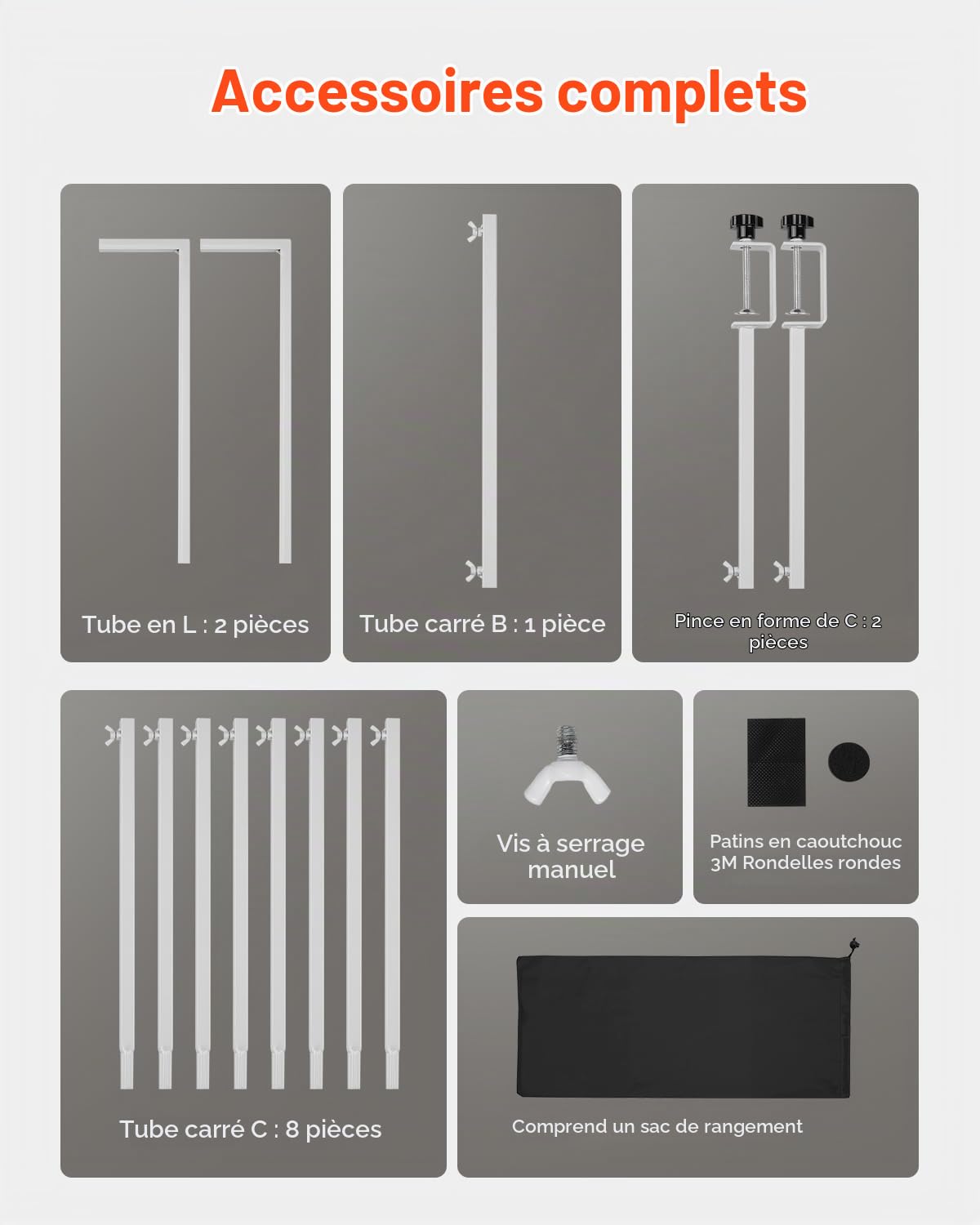 VEVOR Support Tige de Table avec Pinces, Support Arche de Table, Hauteur Réglable 330-1066,8 mm Longueur Réglable 711,2-2489,2 mm, Cadre Arche Métal, pour Déco de Mariage, Anniversaire, Noël, Blanc