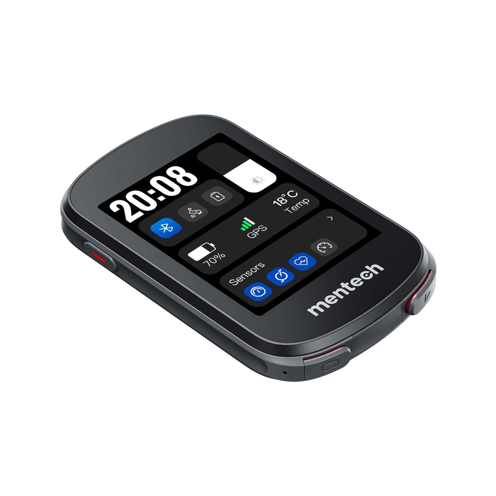 Mentech Avant 500 GPS Bike Computer showing its 2.8 inch LCD touchscreen and sleek design.