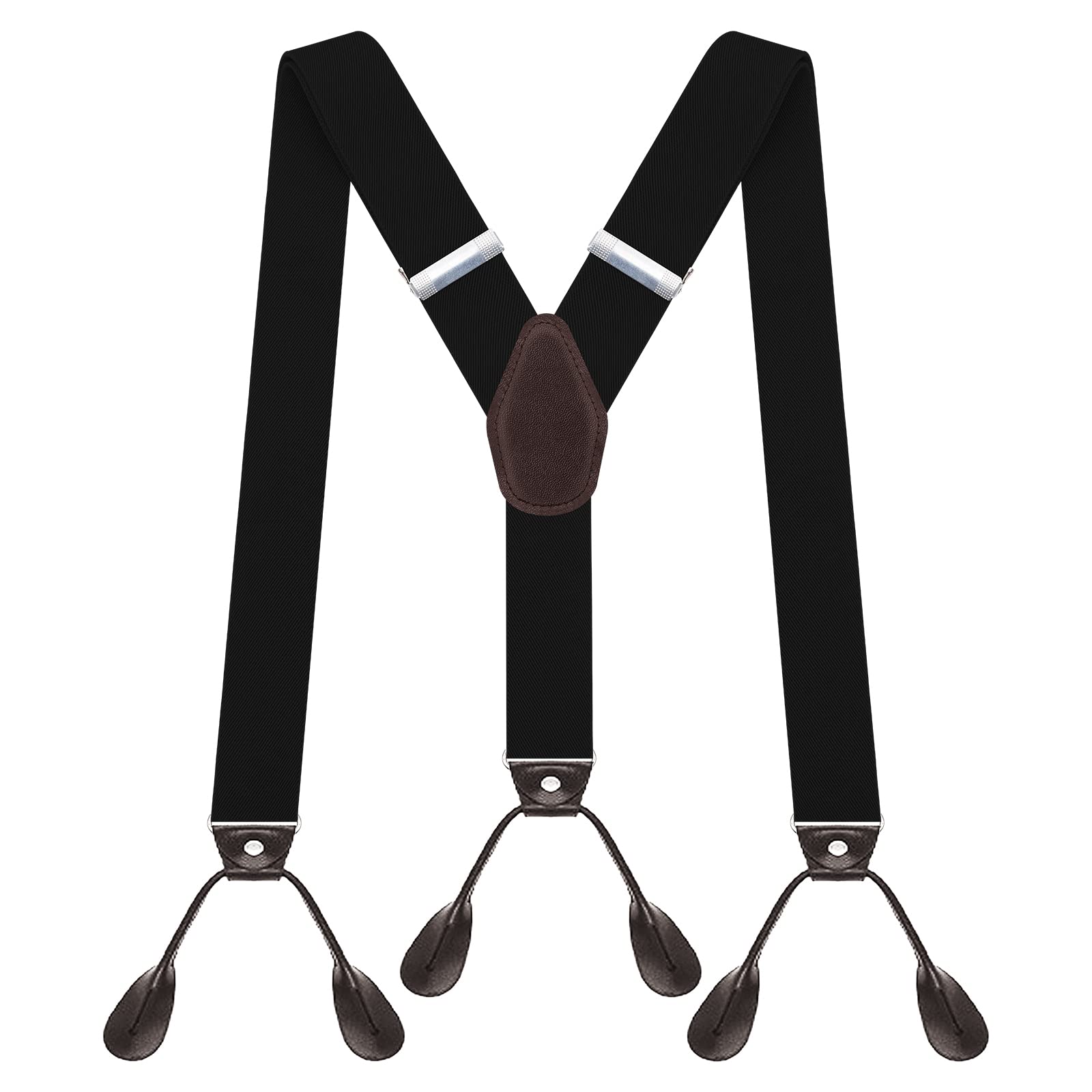 AYOSUSH Button Suspenders for Men Classic Tuxedo Braces Big and Tall Solid Color Black