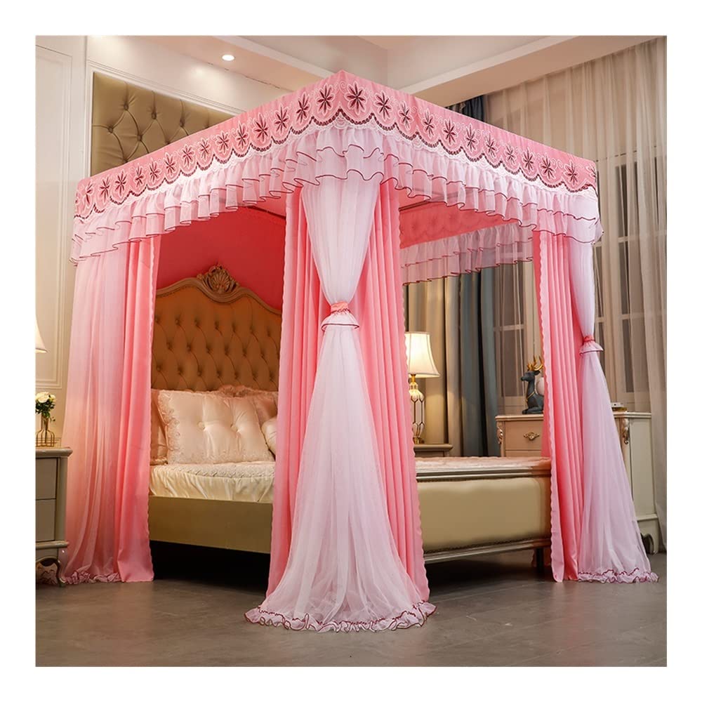 GTHTUHFD Mosquito Net For 1.8M/6Ft Bed, 4 Pole Support Luxury Bed Canopy, Bedroom Decorative Blackout & Dust Proof Bed Curtain,Style 4-1.8x2x2m