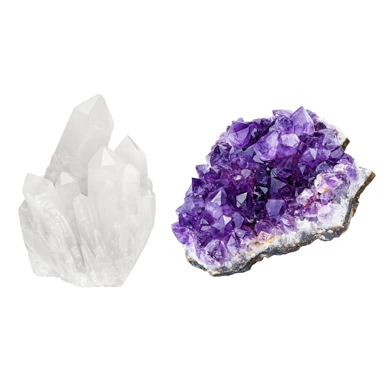 Top Plaza Bundle - 2 Items: Healing Rock Crystal Clear Quartz Cluster Mineral Geode Druzy Specimen & Natural Amethyst Geode Cave Healing Crystal Stones Rock Cluster Druzy