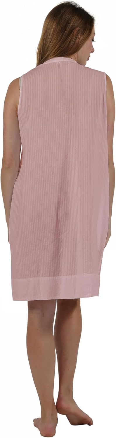 LA CERA Women's 100% Cotton Leno Stripe Chemise Nightgown, 100% Cotton, Machine Wash, Imported, V-Neckline, Sleeveless - Image 2