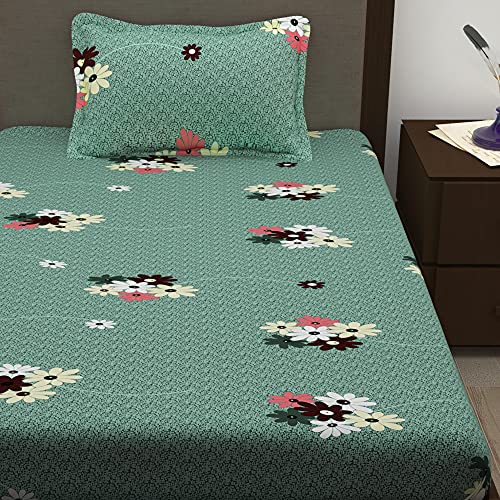 Image of Story@Home 210 TC Spark Collection Single Bedsheet Cotton Combo with 1 Pillow Covers | Grey | Floral (Bedsheet : 145 X 225 cm & Pillow Cover : 40 X 60 cm)