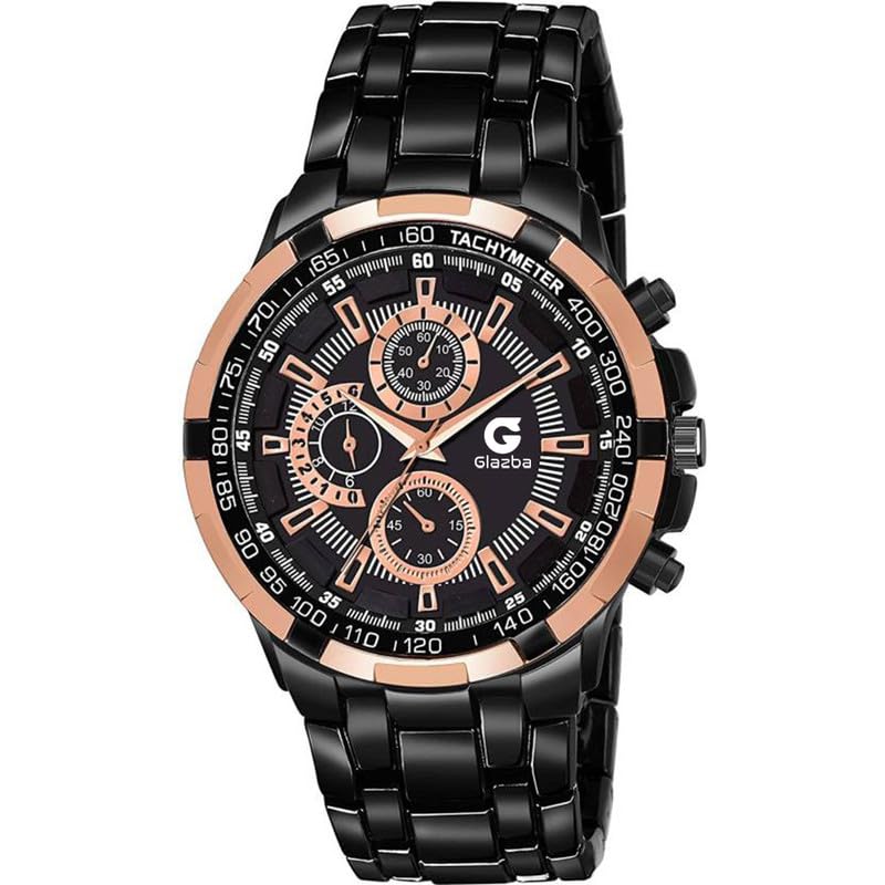 Glazba Two Tone Chrono Look Rose Gold Black Analog Stainless Steel Watch for Men (B0CVBB1CT4) Amazon Price History, Amazon Price Tracker