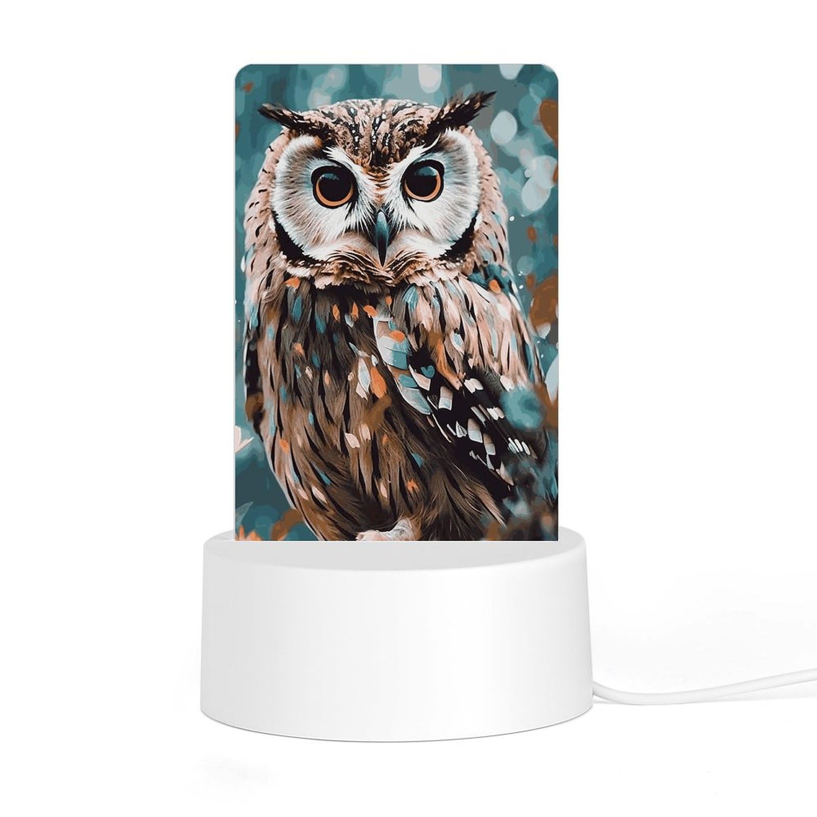 JTREHY Acrylic Night Light with Base Animal Cute Owl Print Desktop Night Light LED Bedside Night Light for Bedroom Bathroom Hallway Holiday Gift