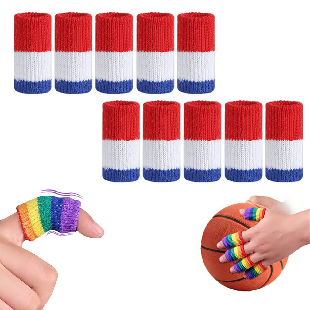 Finger Sleeves Protectors, 10 Pcs Finger Compression Sleeves Support Thumb Brace Finger Splint Sleeve, Elastic Sports Finger Sleeves for Trigger Finger, Knuckle, Arthritis, Basketball (Purple pink)
