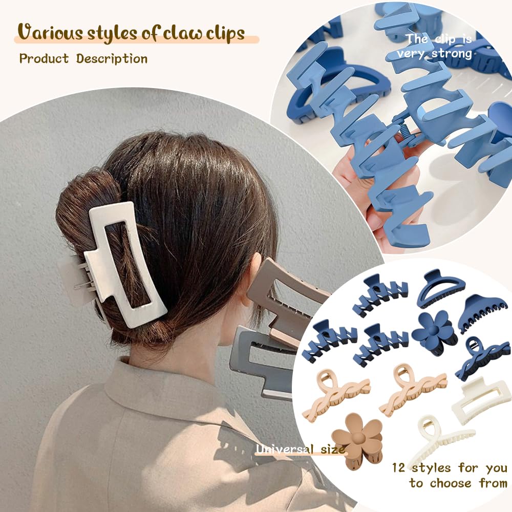 12 Piece Hair Clip Set Non-Slip Large Jaw Clips for Thick Thin Curly Hair Amazon.com : 12 Pcs Claw Clips, Multi-Shapes Hair Clips for  main image 3