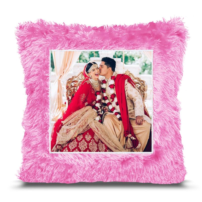 Fur Personalized Gift Photo Cushion for Boyfriend Girlfriend Husband Wife on Occasions Valentine's Day Birthday Anniversary Special Love Gift Square 15x17 inch, Pink (PC19)-image-33