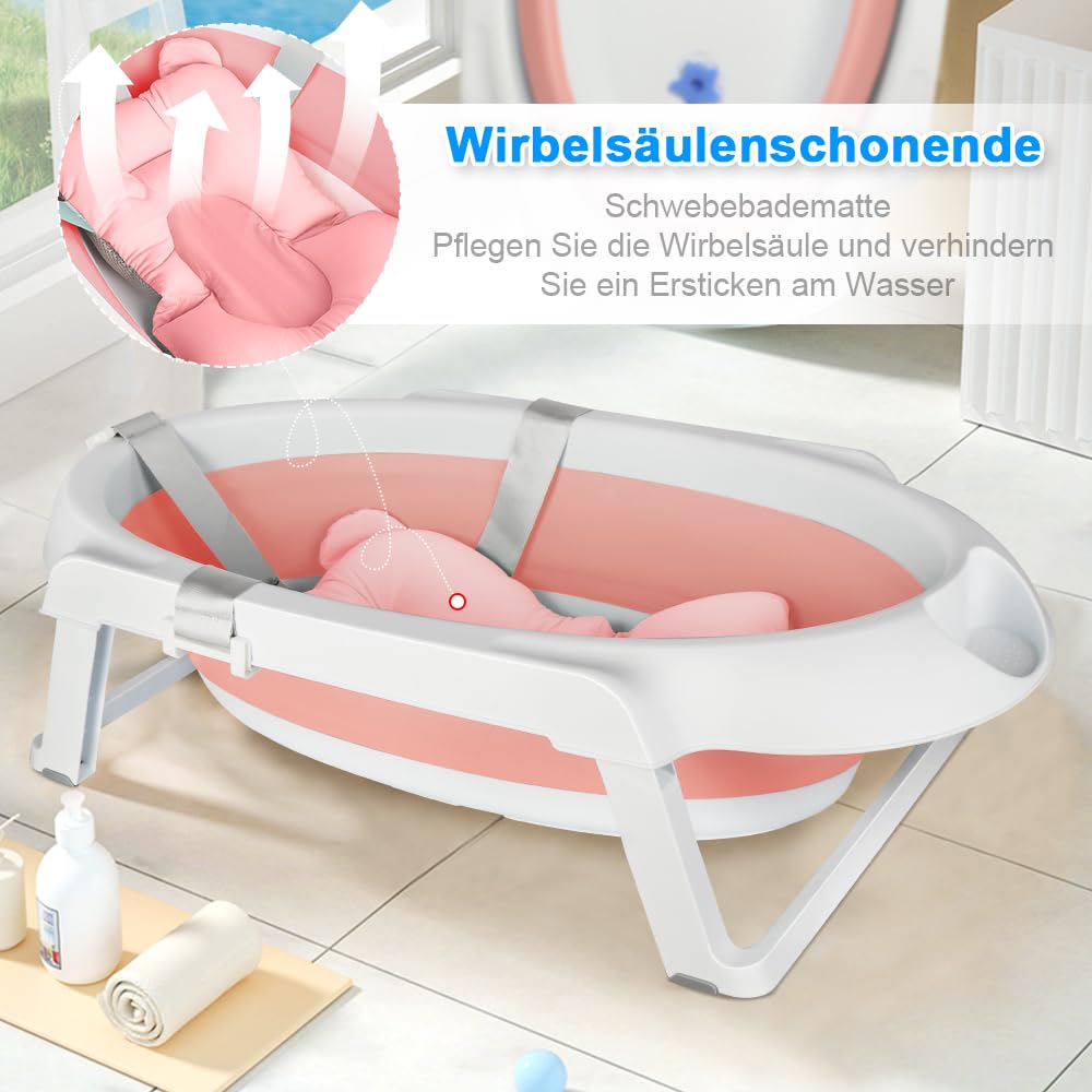 OHMG Bañera para bebé con estructura de 82 cm, bañera plegable para bebés con soporte antideslizante, bañera para bebés recién nacidos, gran volumen (rosa-66 x 61 x 82 cm)