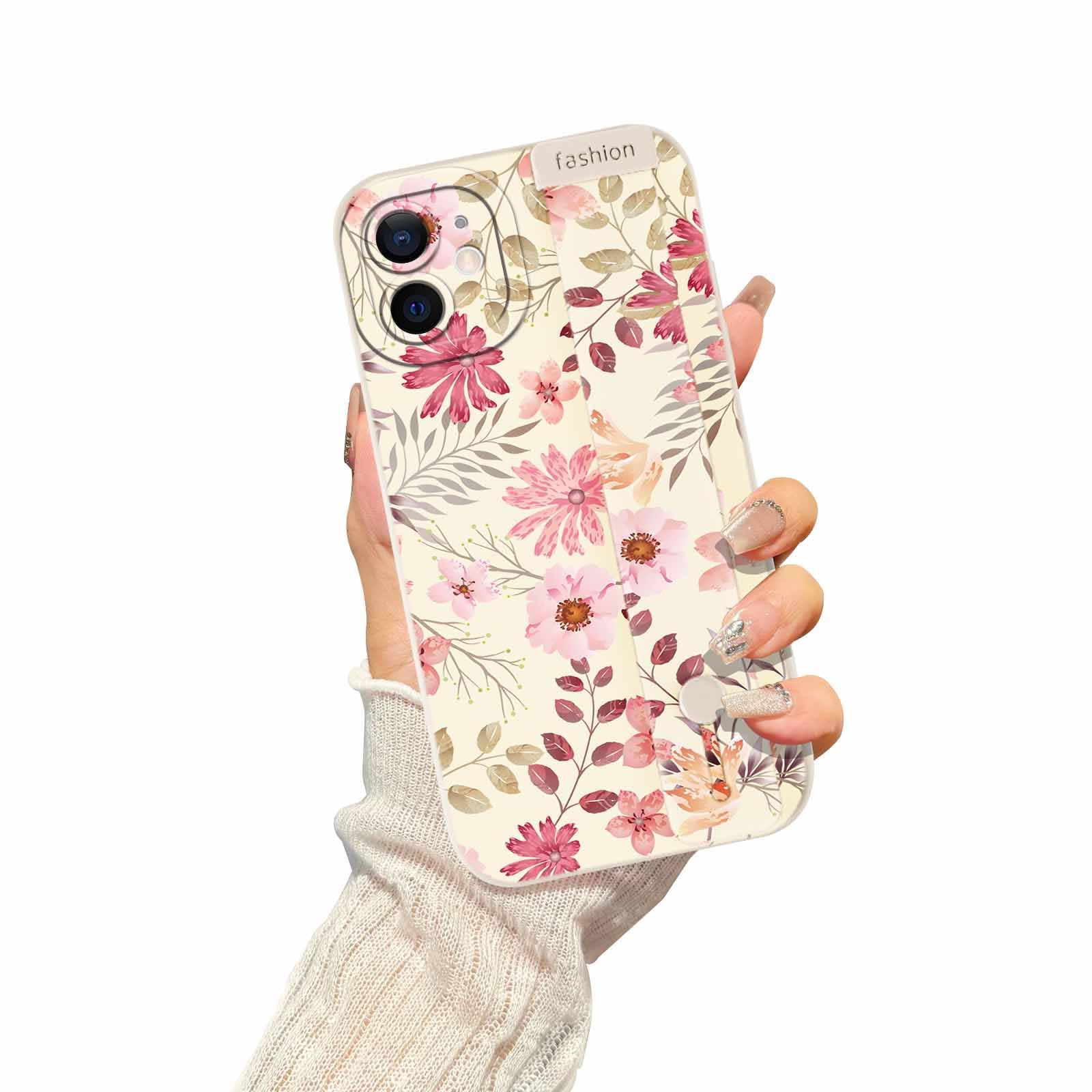 Coque rigide iPhone 12 anti-glisse avec joli collage de fleurs et support ajustable - 7