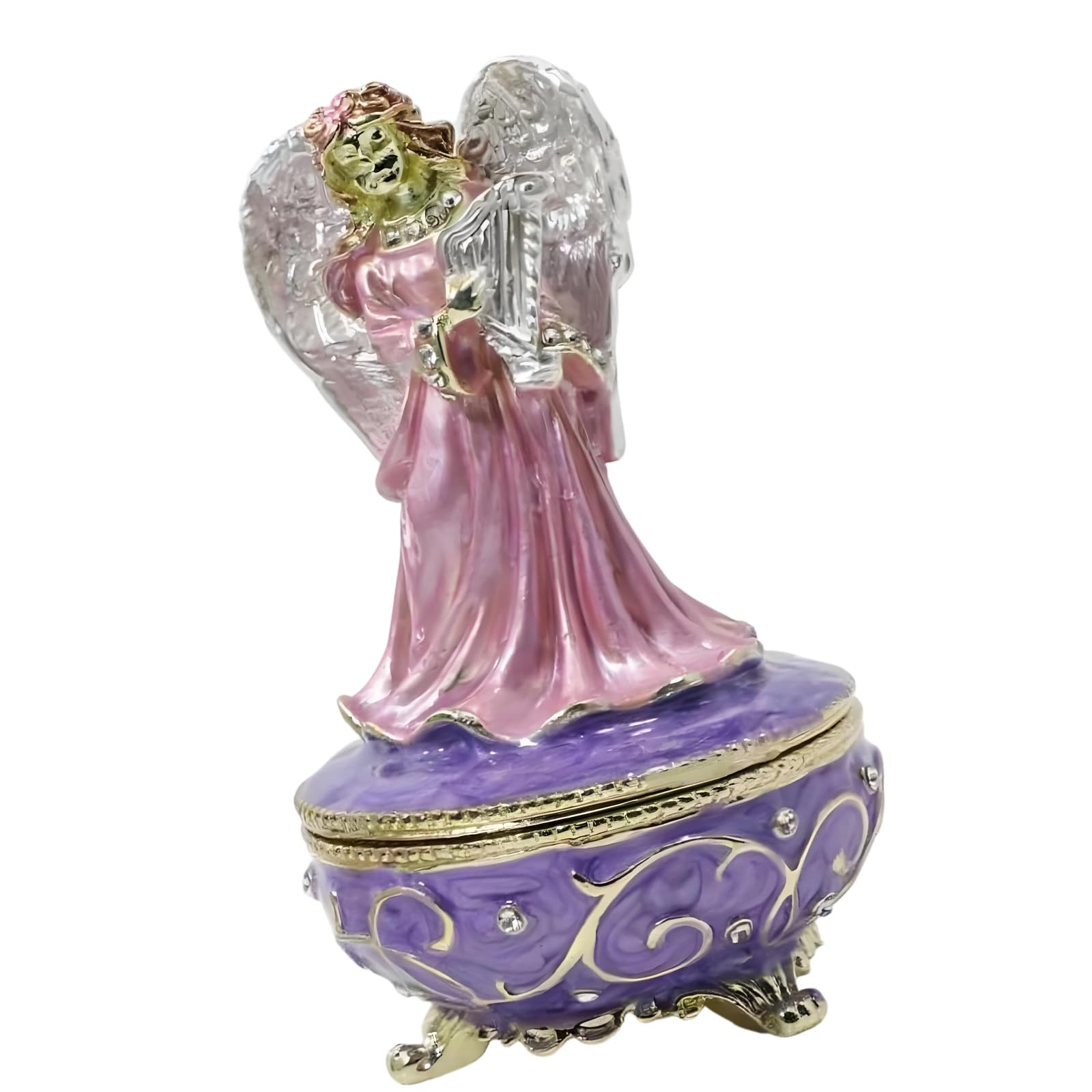 Shntig A Round Hinged Jewelry Trinket Box, Figurine Lloy Holder With Color Finish For Dresser Nd Tabletop Display Re Figurine Jewelry Holder Earring Box Dresser Decor Tabletop Organizer Hinged Round Color
