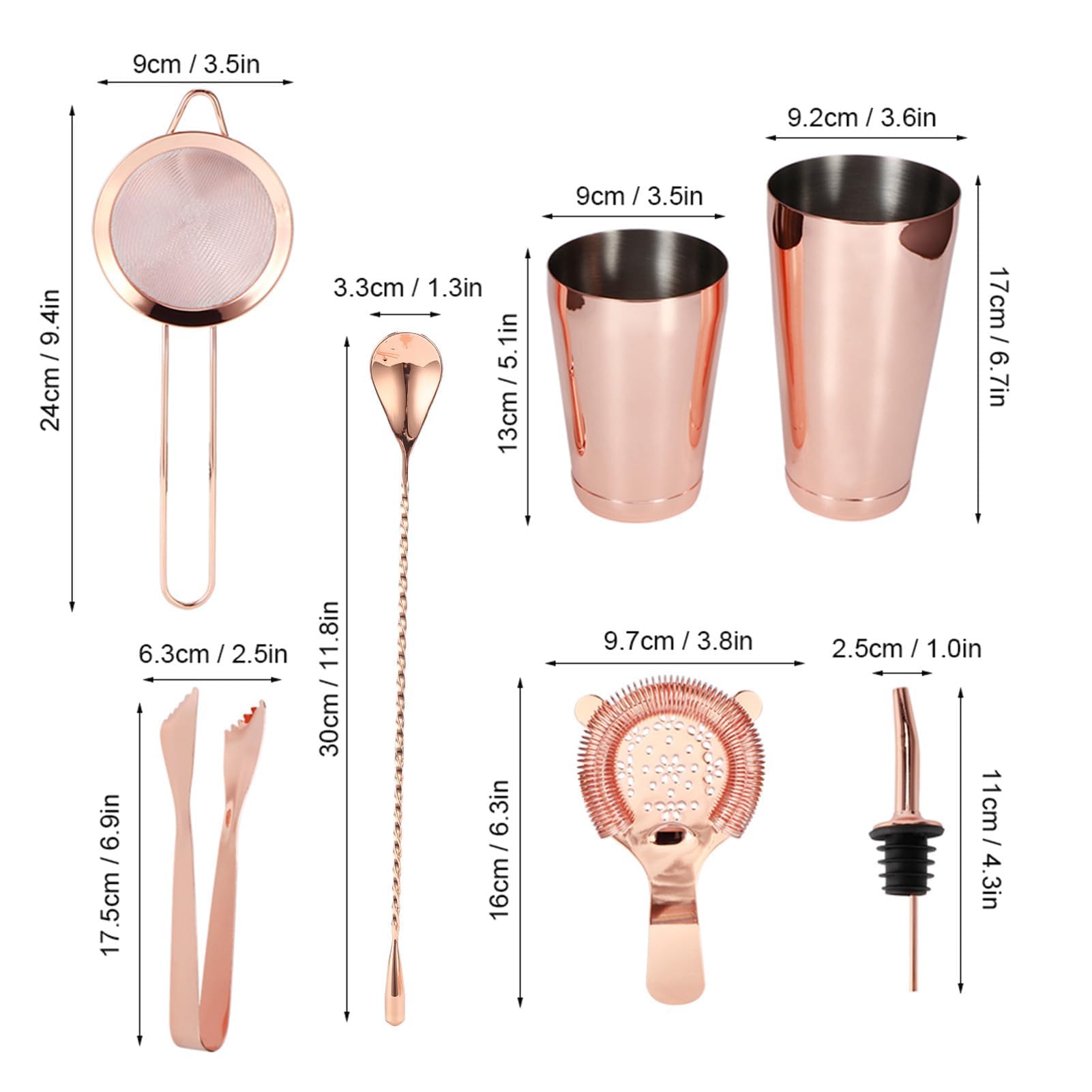 Juego de 11 cocteleras artesanales de acero inoxidable para barman, colador de cócteles, accesorios para fiestas en casa y barman (oro)