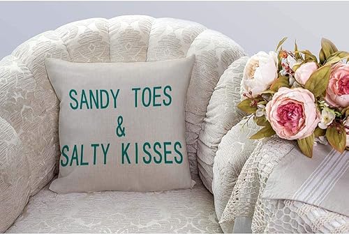 Miniatura 2 de HGOD DESIGNS Sandy Toes & Salty Kisses - Funda de almohada de lino y algodón, 18 x 18 pulgadas para habitaciónsofá