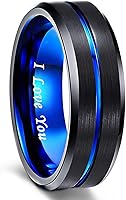 Greenpod Men's Tungsten Carbide Wedding Band Ring 6mm/8mm/10mm - Engraved I Love You, Blue/Black Groove, Hypoallergenic Comfort Fit Sizes 6-17