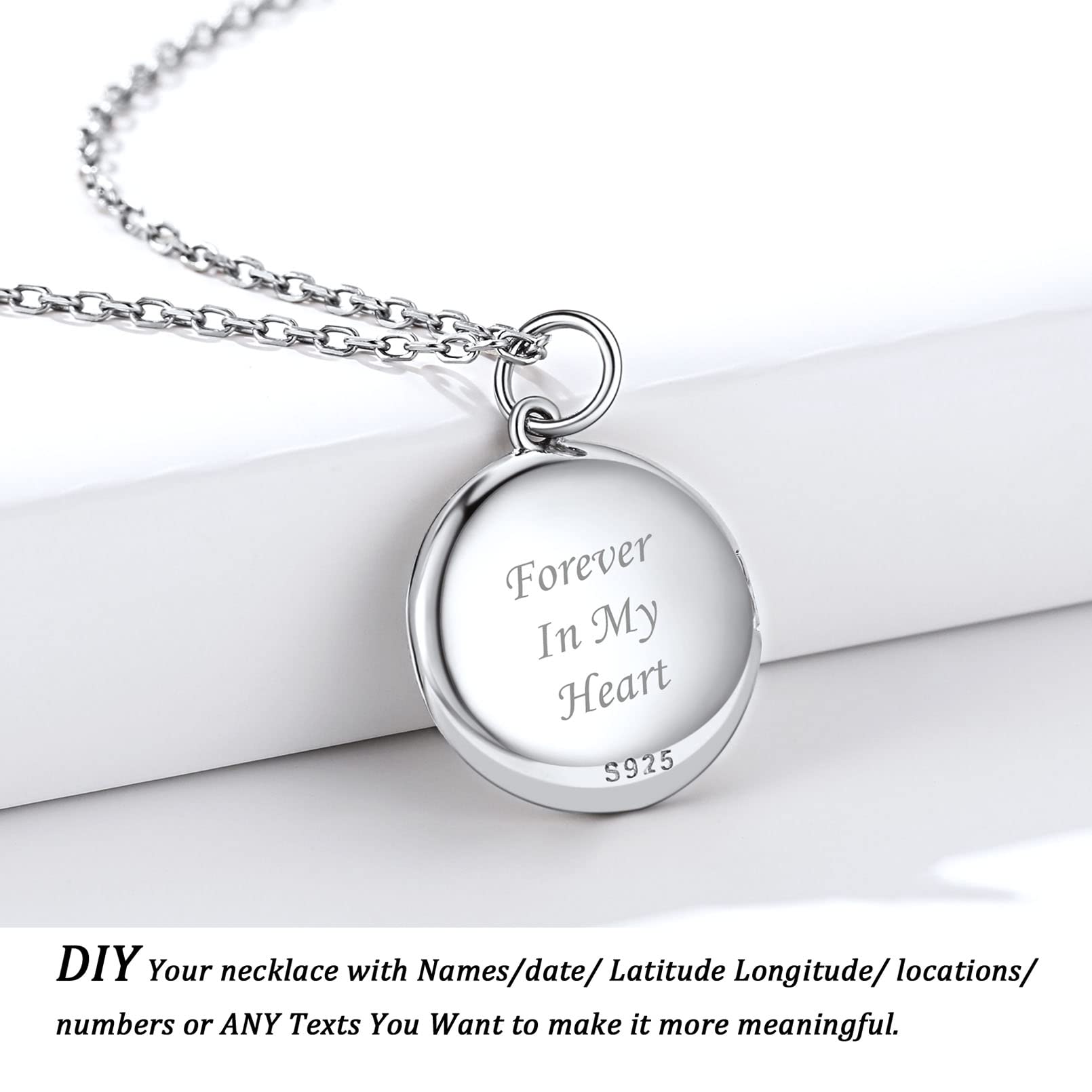 ChicSilver Collana Personalizzata Argento 925 con 2 Foto, Ciondolo Portafoto Personalizzato Argento Oro Rosa Lunga 40/45/55+5cm, Collana Cuore Ciondolo Personalizzato, Idee Regalo