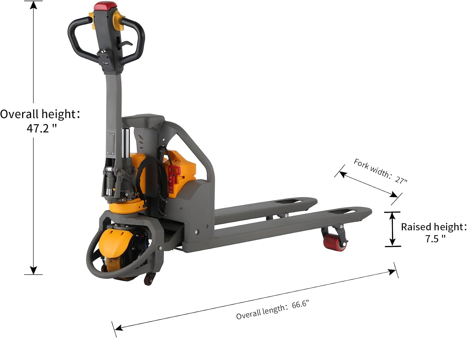 Tory Carrier Full Electric Pallet Jack, 3300lbs Capacity, 48 × 27 Forks, 48V/20Ah Li-ion Battery and Maintainance Free Motor, Controlled Descent Pallet Truck for Warehouse, Retail & Delivery, Yellow
