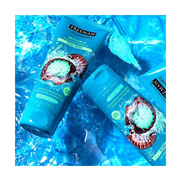 Freeman-Anti-Stress-Clay-Facial-Mask-with-Dead-Sea-Minerals-Balancing-and-Clearing-Beauty-Face-Mask-6-oz Freeman Dead Sea Minerals Anti-Stress Clay Facial Mask, Hydrating & Clarifying, Clears Pores, Face Mask With Lavender & Bergamot For Radiant Skin, For All Skin Types, 6 fl. oz./175 mL Tube, 1 Count