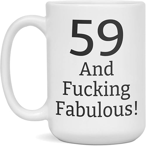 Miniatura 3 de Taza con texto en inglés "59 and Fucking Fabulous", regalos de cumpleaños número 59 para mujeres, regalo de cumpleaños de 59 años, 11 onzas, color
