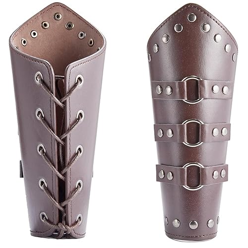 GORGECRAFT 2 PCS Buckle Leather Gauntlet Wristband Medieval Bracers Wrist Guards Faux Arm Guard Belt Wide Steampunk Arm Armor Cuff Guard Costume - Black