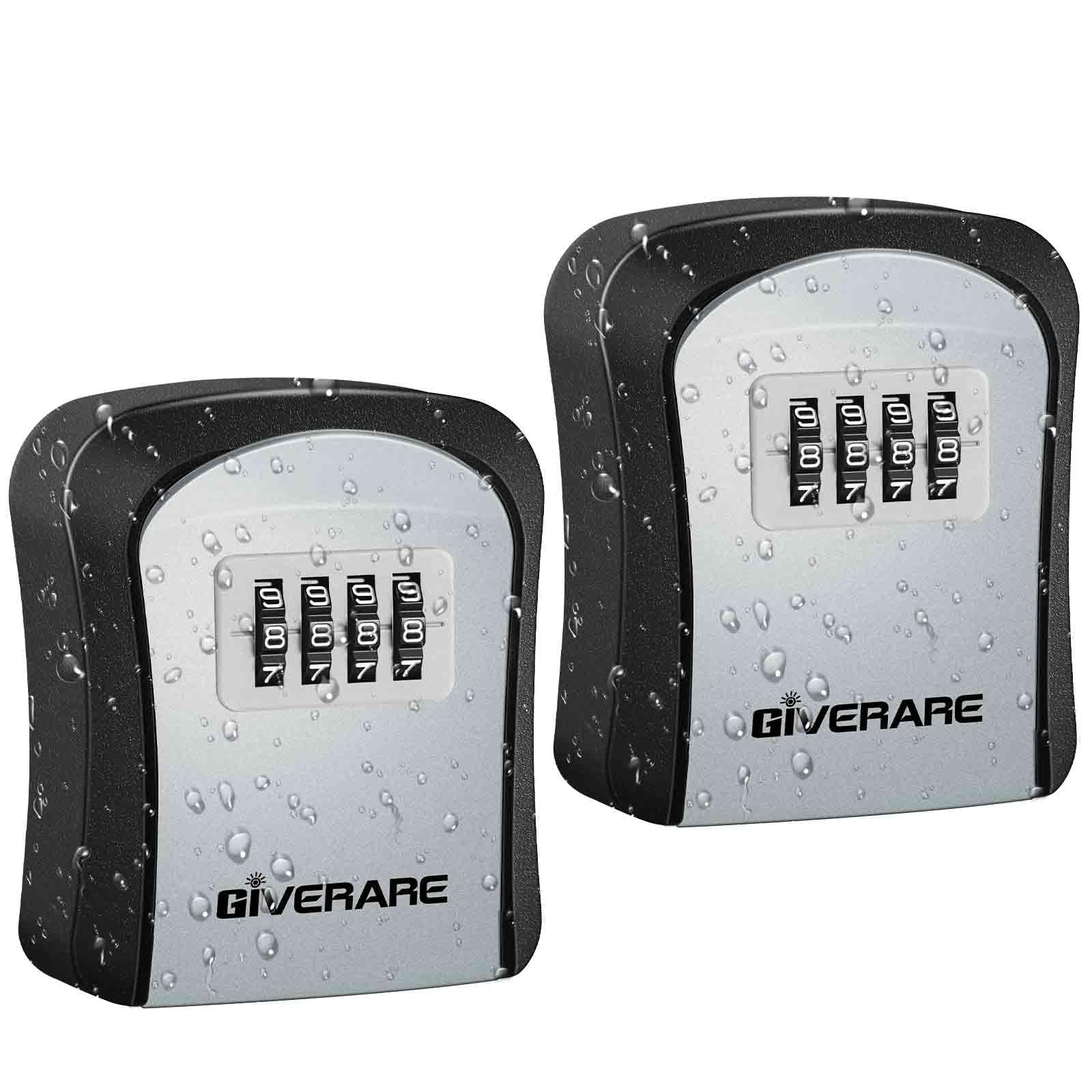 GIVERARE 2 Pack Key Lock Box Combination, 4-Digit Lockbox Wall Mount Outside, Waterproof Outdoor Key Hider, Resettable Code Safe Security Password