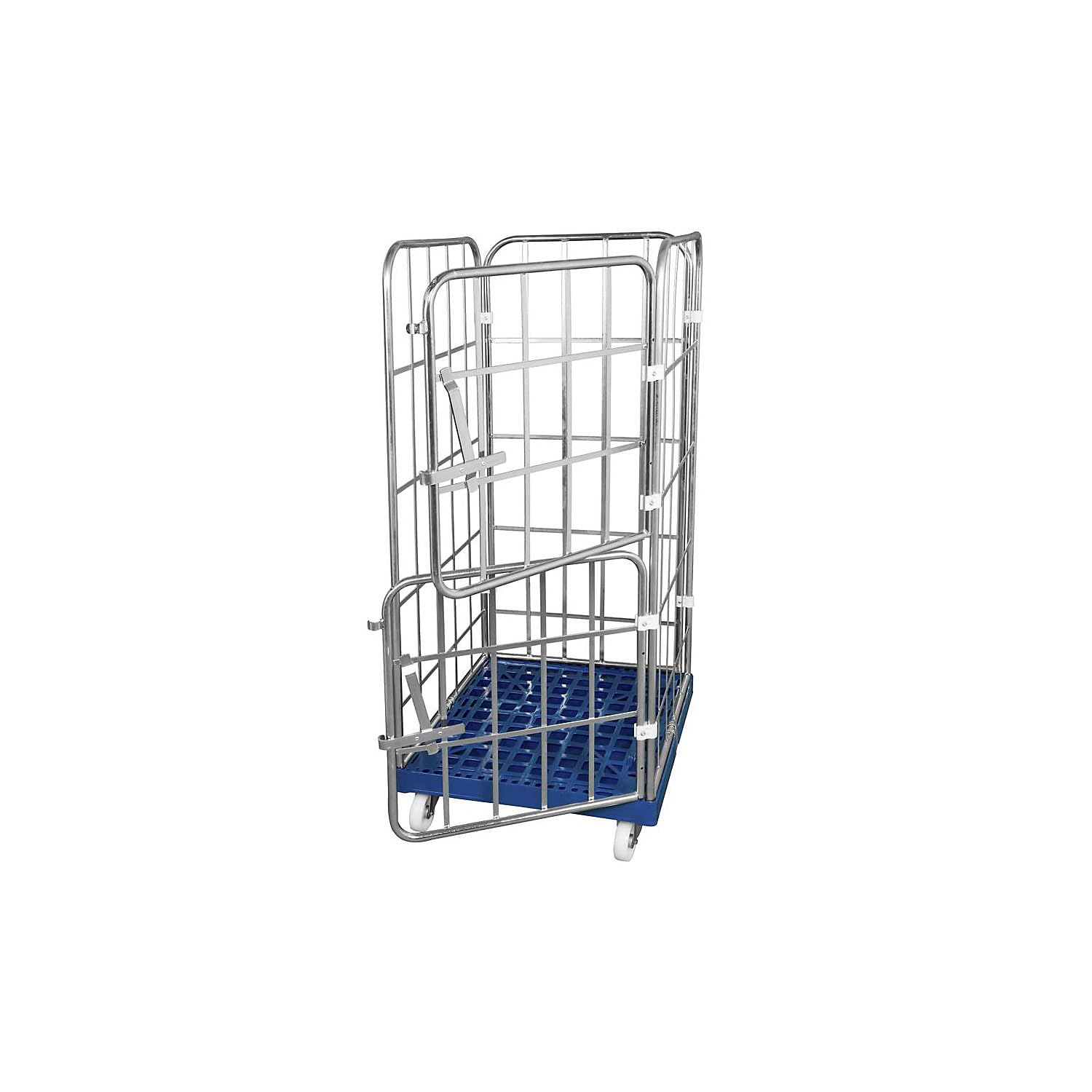 Roll-conteneur avec socle roulant en plastique, 4 côtés, galvanisé
