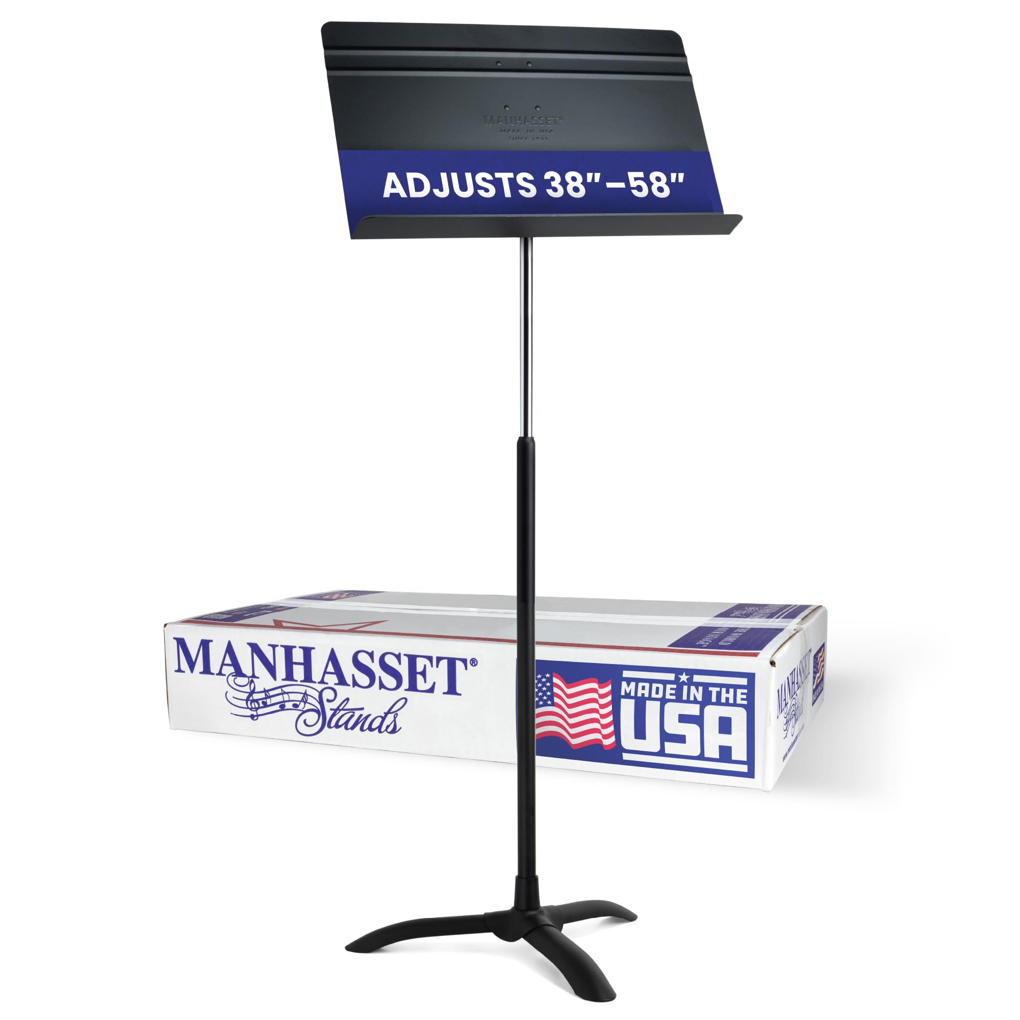 Manhasset Music Stand for Sheet Music - Tall Symphony Model 48TA - Long Lasting, Durable Manhasset Stand - Adjustable Height - 38" to 58" - Made in