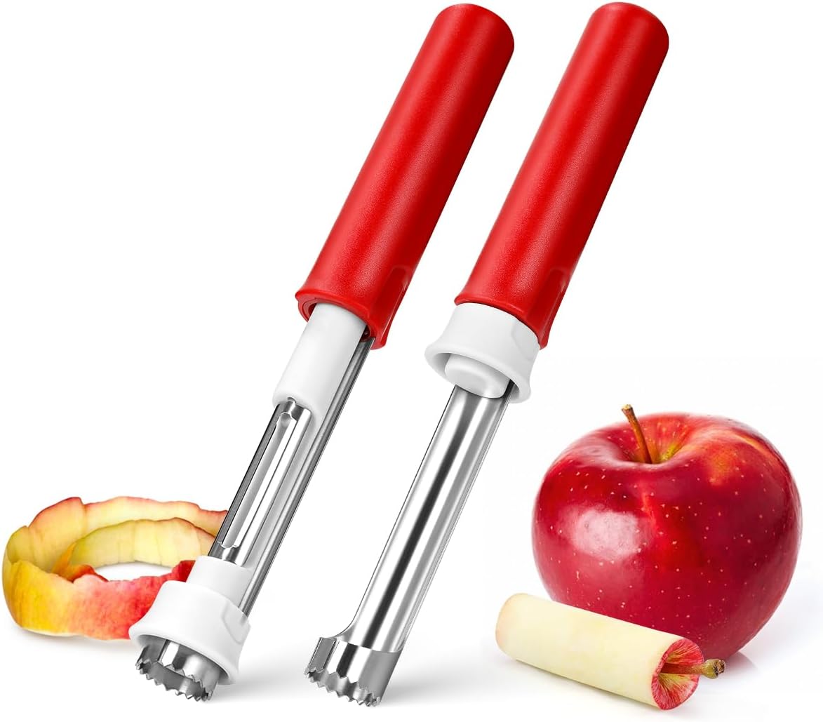 Aieve Apple Corer and Peeler 2 in 1, 2 Pack Apple Corer and Peeler Tool, Stainless Steel Fruit and Vegetable Peeler, Red, K5750A01