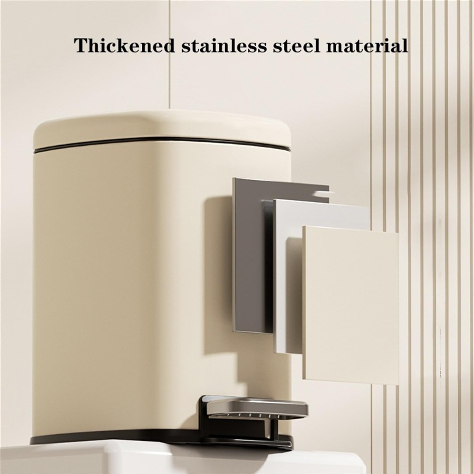 Runder Mülleimer aus Metall mit Fußpedal, Tritt-Mülleimer aus Edelstahl, herausnehmbarem Inneneimer und Griff for Wohnzimmer, Schlafzimmer, Badezimmer(White,15L)