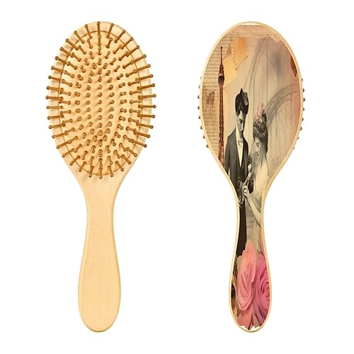 SKYSHU Vintage Paris Tower Natural Wooden Hair Brush with Comfortable