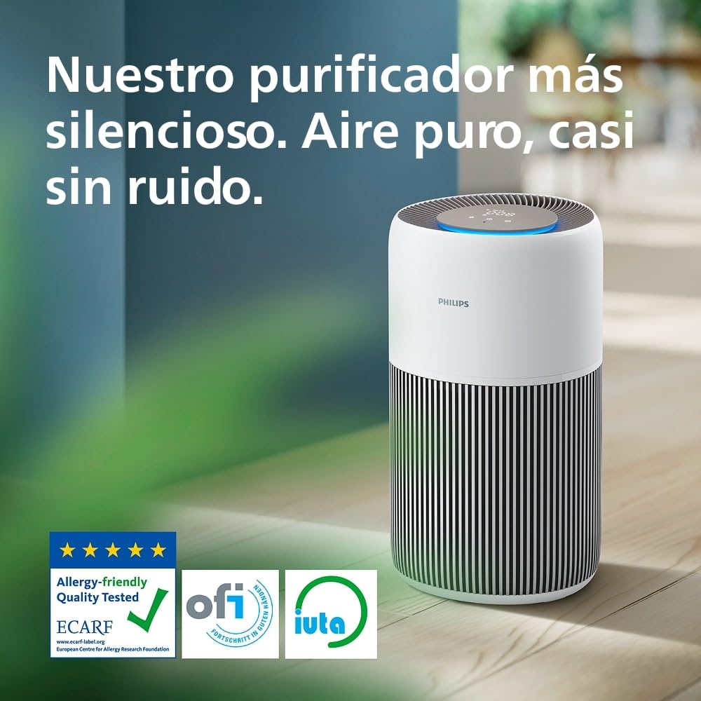 Philips Purificador de aire Serie 2200, HEPA NanoProtect + Filtro de carbón activo, CADR 400m³/h para 104m², Personas alérgicas, Ultra silencioso, Filtro inteligente y duradero (AC2210/10)