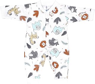 بابيلون سالوبيت بكباسين قطن باكمام طويلة مطبوع عليه حيوانات للاولاد الصغار والرضع (عبوة من قطعة واحدة)