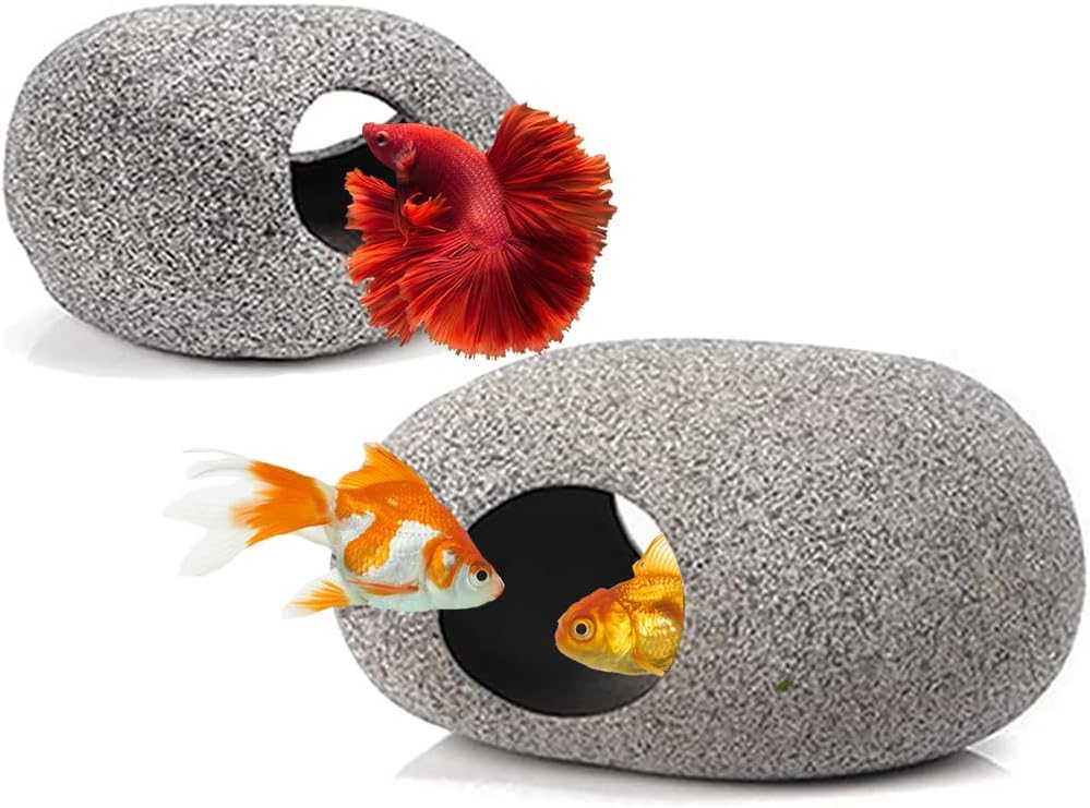 Ceramic Fish Tank Decorations, Betta Accessories Rock Caves, Stackable Aquarium Cichlid Cave, Hideout and House, Small Hiding Rock for Bowl