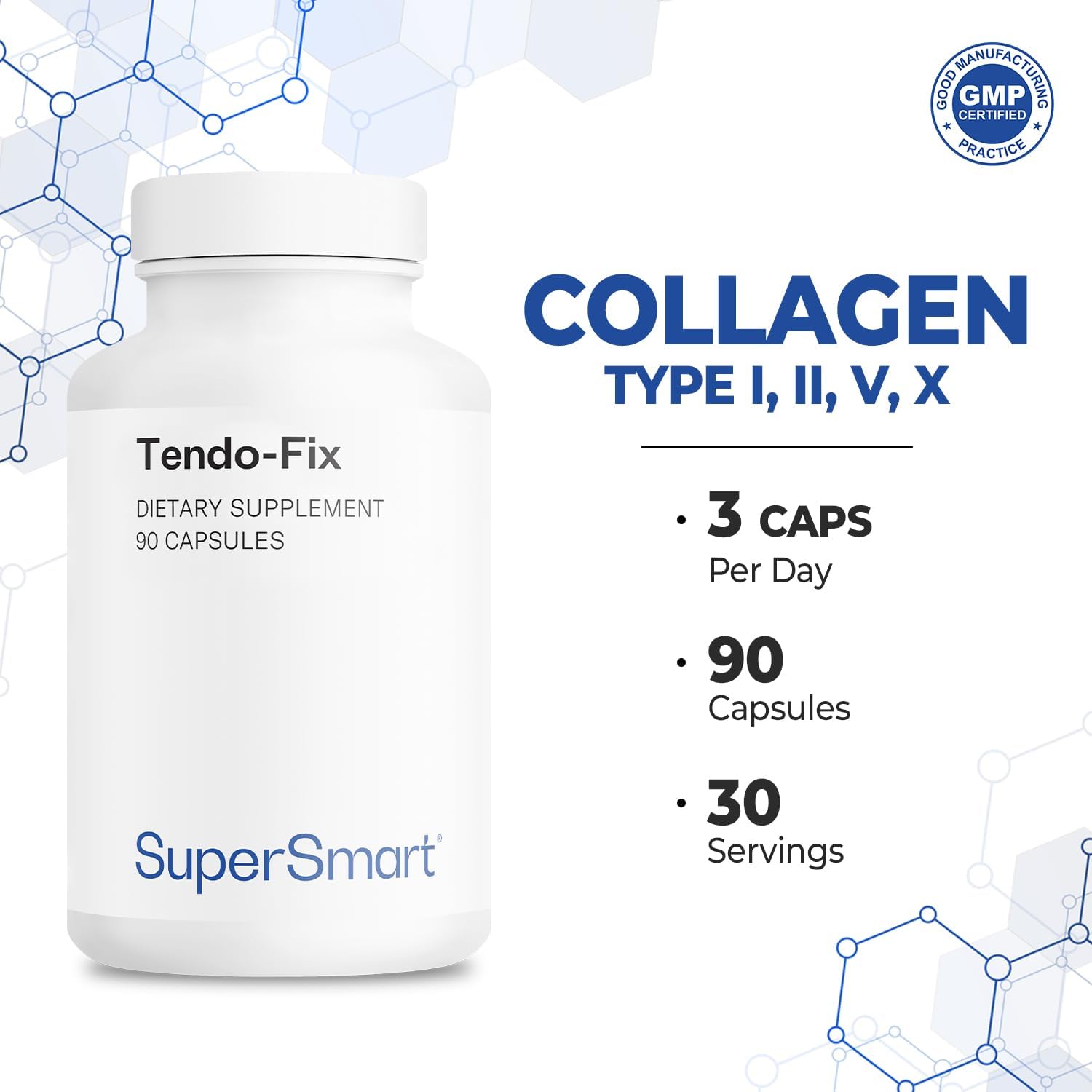 Supersmart - Tendo-Fix 750 mg Per Day - Increases Joint Mobility with Collagen | Non-GMO & Gluten Free - 90 Vegetarian Capsules