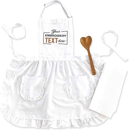 Miniatura 10 de TEEAMORE Delantal bordado personalizado con volantes para cocina, horneado, parrilla, limpieza, disfraz de sirvienta, delantal de mujer con bolsillos