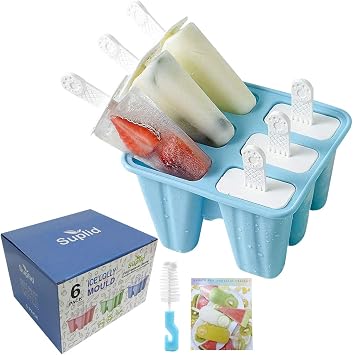 Ice Lolly Mould 6 Pieces Reusable Silicone Popsicle Mold Easy to Remove Ice Lolly Maker - BPA Free Ice Pop Mould Blue