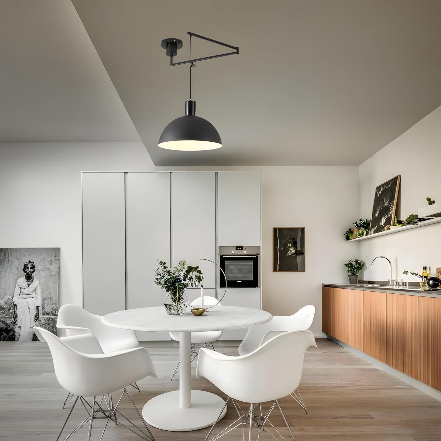 Bofea-Modern Black Pendant Lights Kitchen Island Industrial Dome Pendant Light Fixtures Swing Arm Dining Light Adjustable Hanging Lights Fixtures for Dining Room,Island Lighting