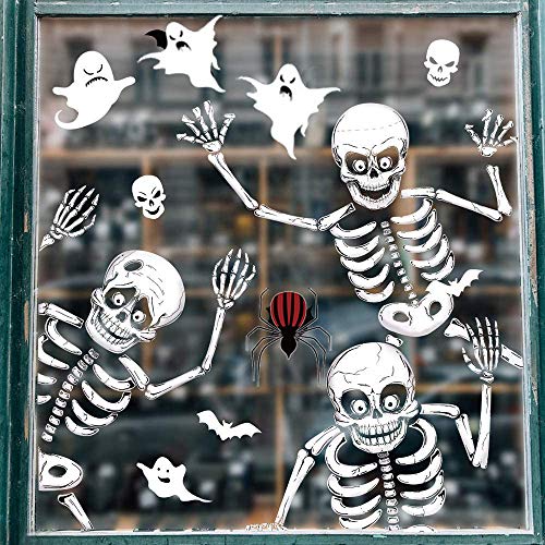 OTMVicor Vicor 10 sheets Reusable Halloween Party decoration 76pcs Halloween Window stickers Skeleton and Ghost Window Decals for Halloween Party Decoration