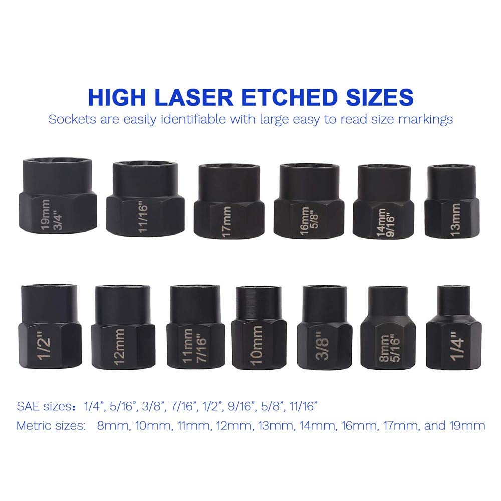 14 piezas extractor de tuercas de perno dañado por impacto juego de herramientas de enchufe con adaptador de tuerca de enchufe llave de tubo de extracción de tornillo de tuerca de perno